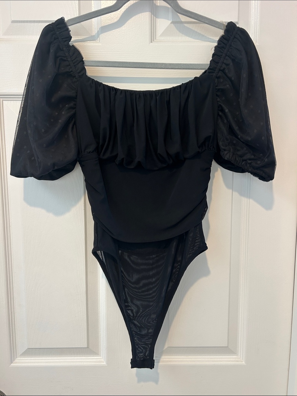 Fashion Nova Black Puff-Sleeve Square-Neck Bodysuit